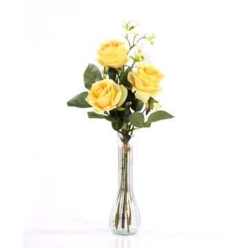 Umělá kytice růží SIMONY s dekorační zelení, žlutá, 55cm, Ø20cm
