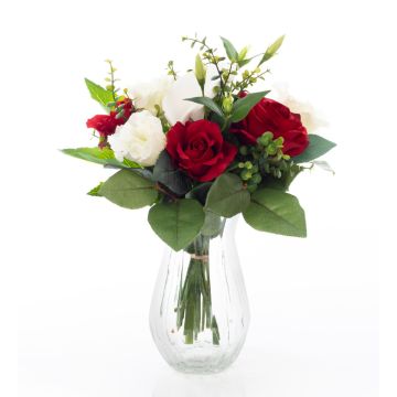 Umělá svatební kytice ELAYNA, červeno-bílá, 35cm, Ø30cm