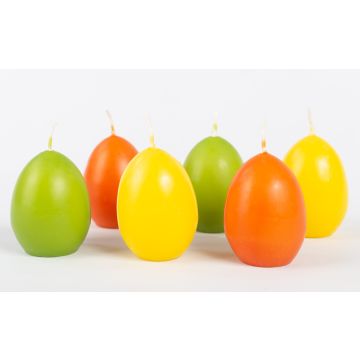 Velikonoční svíčky na vajíčka LEONITA, 6 kusů, žluto-oranžovo-zelené, 6cm, 4,5cm, 7h - vyrobeno v Německu