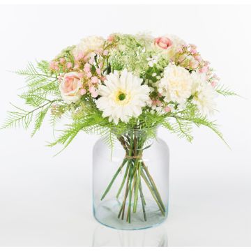 Umělá kytice gerber MALIA růže, hvozdík, bílo-růžová, 40cm, Ø30cm